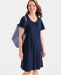 Style & Co Petite Mirror-Trim Raglan-Sleeve Swing Dress, Macy's Exclusive