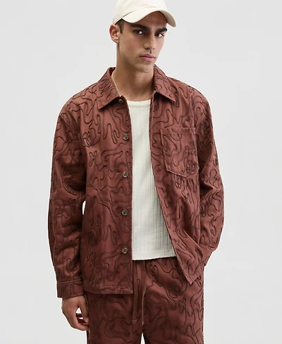 Mode of One Men's Floral Embroidered Cotton Shacket, Exclusively at Macy's