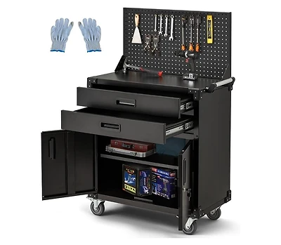 Aecojoy 52'' Work Bench for Garage with Pegboard Drawers and Cabinets Heavy Duty Metal Frame Tool Bench for Organizer Work Table with Wheels