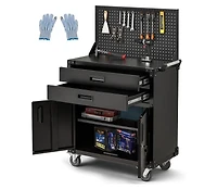 Aecojoy 52'' Work Bench for Garage with Pegboard Drawers and Cabinets Heavy Duty Metal Frame Tool Bench for Organizer Work Table with Wheels