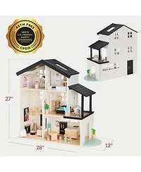 Best Choice Products Pretend Play Wooden Doll House w/ 40 Interactive Accessories, 3-Story Modern Toy Dollhouse Playset