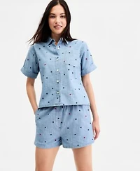 Tommy Hilfiger Womens Star Print Chambray Short Sleeve Shirt Shorts