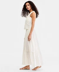 Liverpool Los Angeles Women's Embroidered Tiered Cotton Pull-On Maxi Skirt
