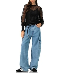 Ivonne Women's See- Though Polka Dot Smock Sleeve Blouse