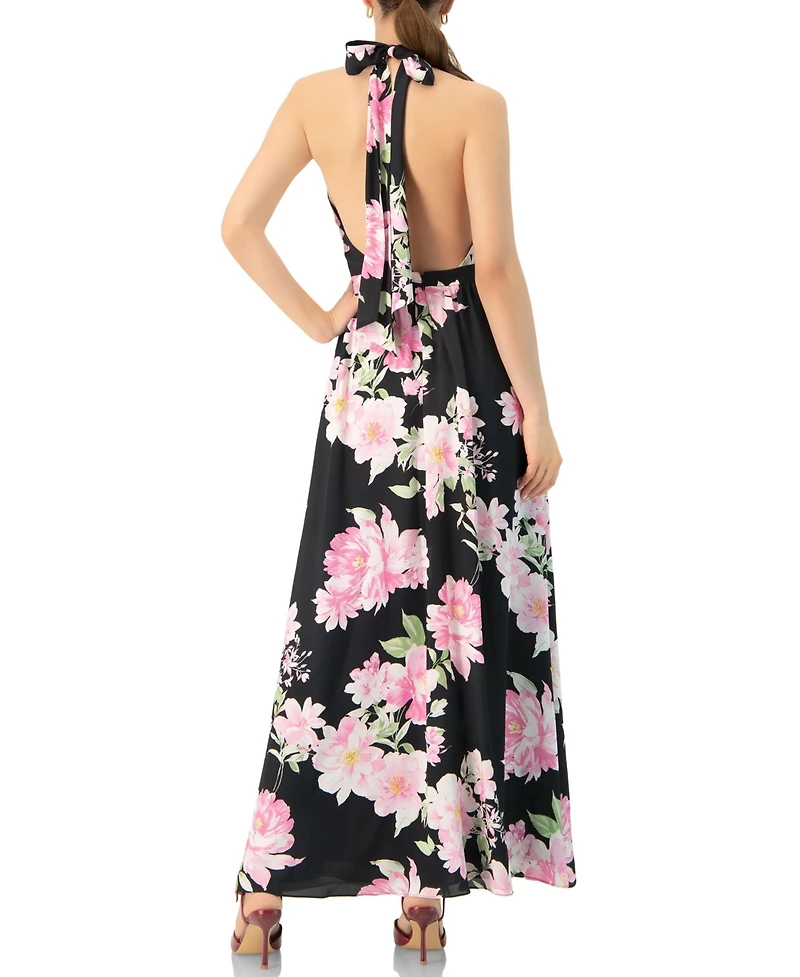 Ivonne Women's Floral Halter Neck Backless Maxi Dress
