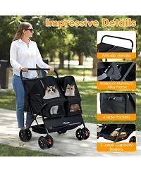 Gymax Double Pet Stroller w/ 2-seater Carrier Adjustable Sunshade Removable Pad