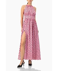 Ivonne Women's Long Open-Leg Polka Dot Halter Neck Dress