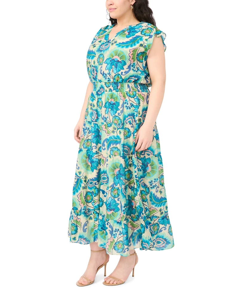 Msk Plus Smocked Waist Tiered Maxi Dress