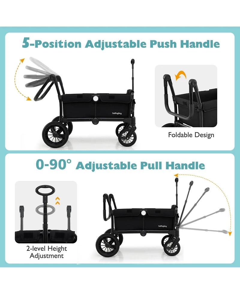 Gymax Wagon Stroller for 2 Kids Push Pull Double w/ Adjustable Handle