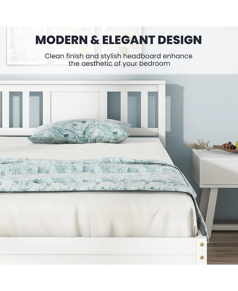 Sugift Wooden Platform Bed with Headboard and Wood Slat Support