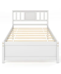 Sugift Wooden Platform Bed with Headboard and Wood Slat Support