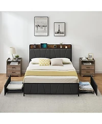 gaomon Bed Frame with 2 Drawers Storage Headboard Charging Station No Box Spring Needed