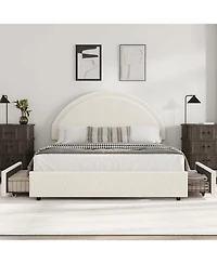 gaomon Queen Bed Frame Storage Drawers Upholstered Boucle Platform with Round Headboard Heavy Duty No Box Spring
