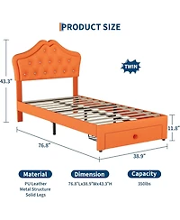 gaomon Twin Bed Frame with Led Lights Velvet Crystal Button Headboard Storage Drawer No Box Spring