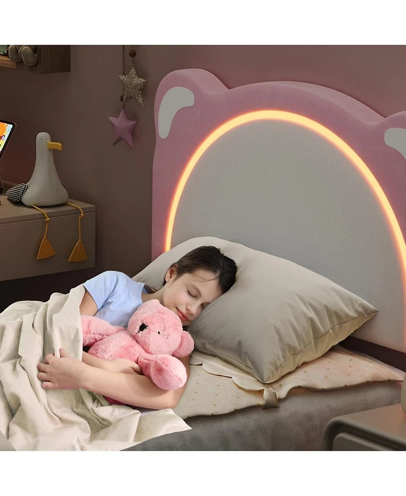 gaomon Twin Kids Platform Bed Frame with Adjustable Headboard, Led Lights, Drawer Storage, No Box Spring