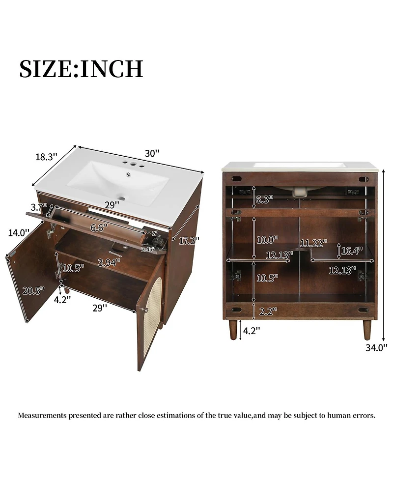 Sillysis Freestanding Bathroom Vanity with Sink, Solid Wood & Mdf Cabinet, Tip Drawer Adjustable Shelf for Modern Storage