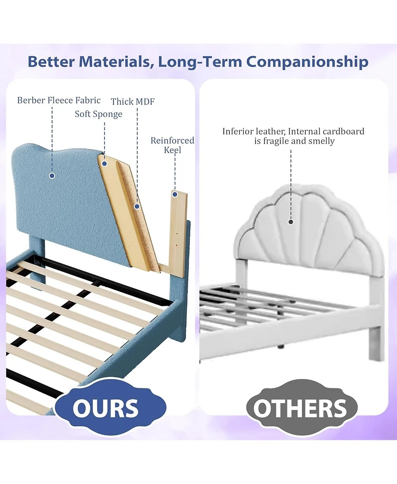 gaomon Velvet Upholstered Bed Frame Scallop Headboard Platform Wood Slats Noise Free No Box Spring