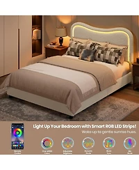 gaomon Twin Led Upholstered Platform Bed for Kids, 2 Drawers, Storage Headboard, Sturdy Wood Slats, Noise-Free