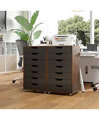 Sugift Seven Drawer Wooden Storage Dresser with Lockable Wheels