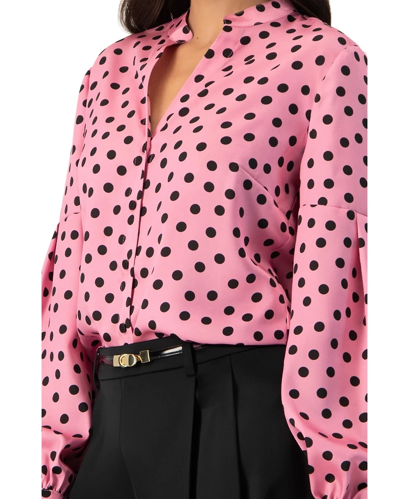 Ivonne Women's Long Sleeve Polka Dot Blouse