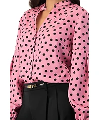 Ivonne Women's Long Sleeve Polka Dot Blouse