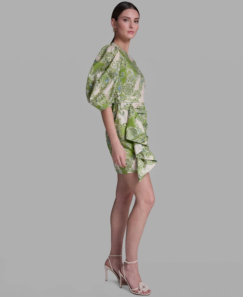 Bcbg Women's Paisley Print Ruffle Detail Crewneck Dress