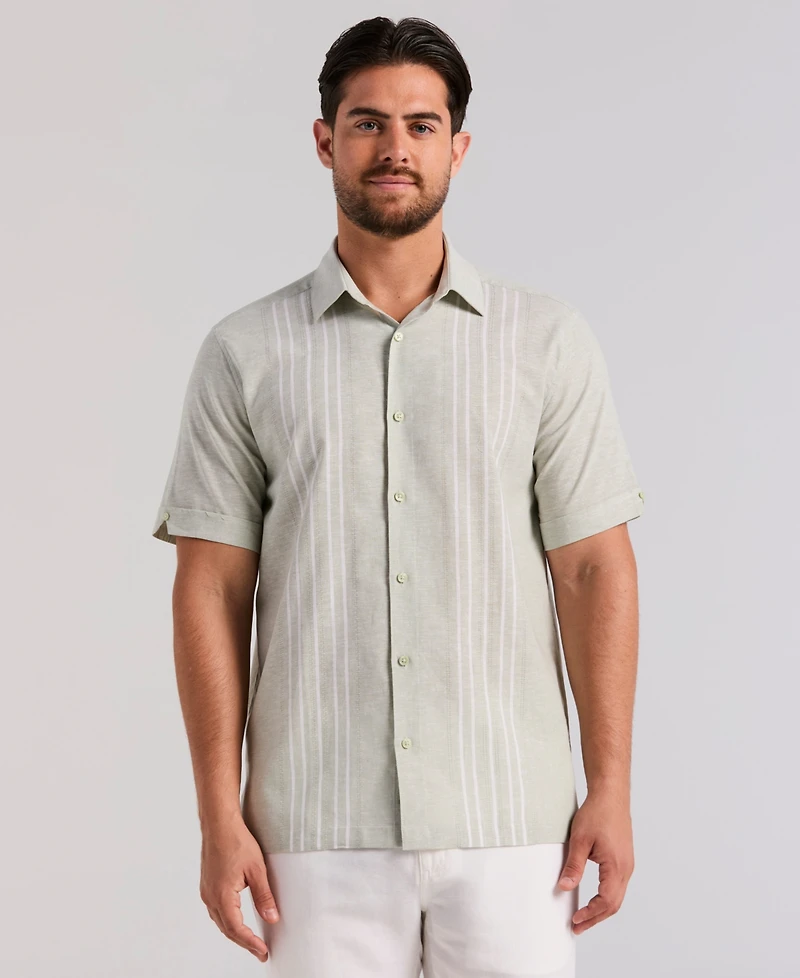 Cubavera Men's Linen Blend Dobby Panel Shirt