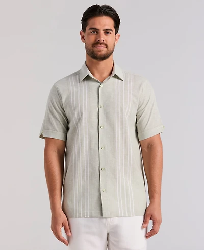 Cubavera Men's Linen Blend Dobby Panel Shirt