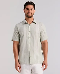 Cubavera Men's Linen Blend Dobby Panel Shirt