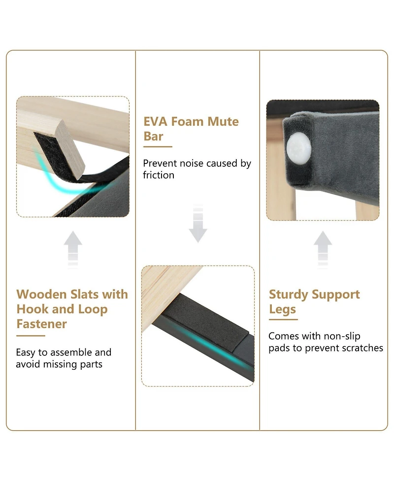 Sugift Upholstered Platform Bed Frame with Button Tufted Headboard