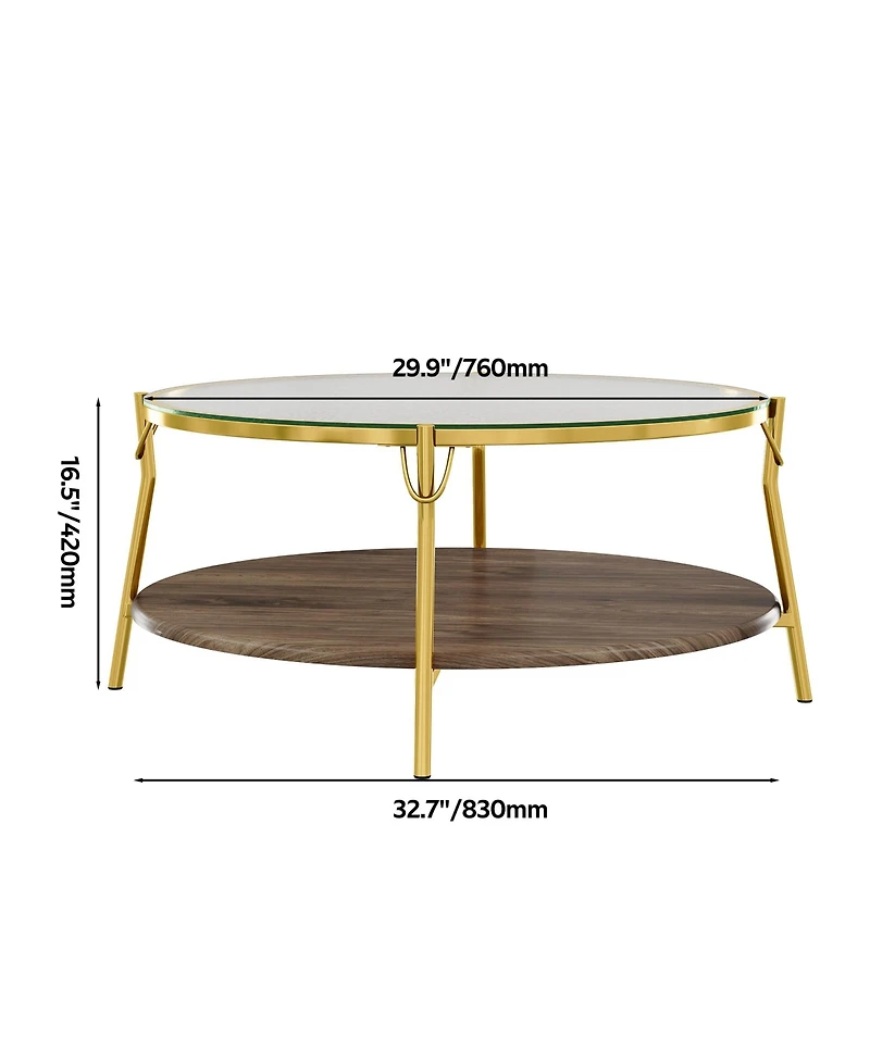 Rainsken Modern Round Walnut 2-Tiered Coffee Table
