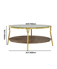 Rainsken Modern Round Walnut 2-Tiered Coffee Table