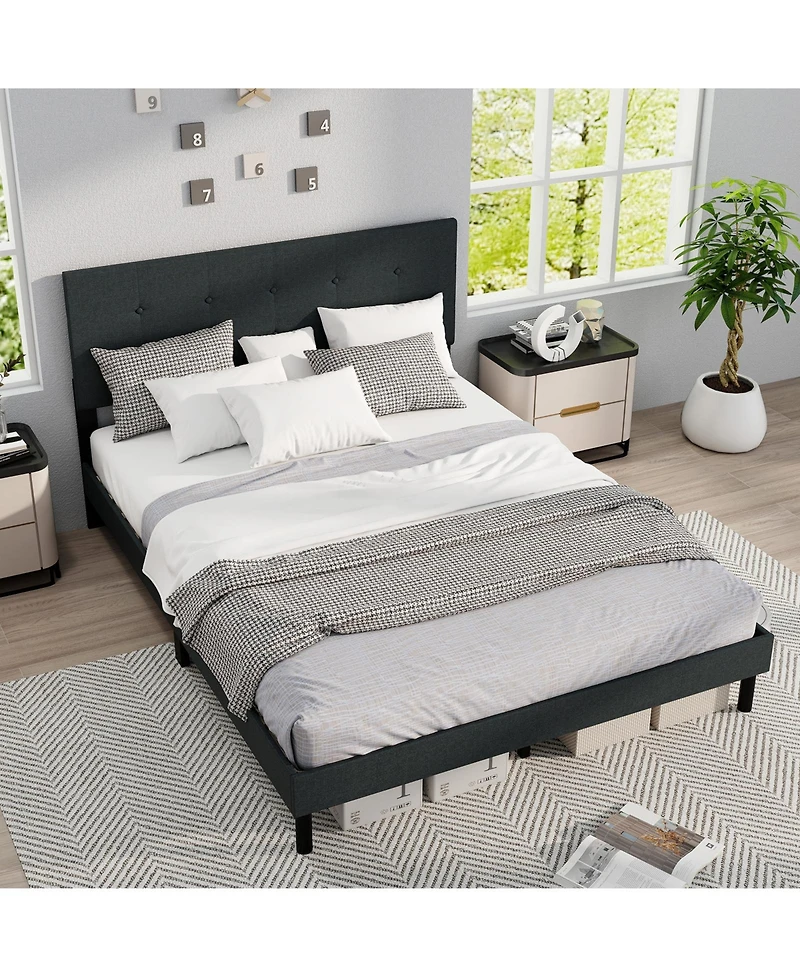 Sugift Upholstered Platform Bed Frame with Linen Fabric