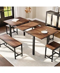 gaomon 63" Extendable Dining Table Set, Includes 2 Benches & 2 Stools, Modern Table for 8, Easy Assembly