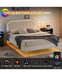 gaomon Queen Floating Platform Bed Frame, Rgb Led Adjustable Headboard, Metal, No Box Spring, Quick Assembly