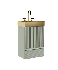 Thirtypeachy 20" Modern Fluted Vanity With Gold Metal Vessel Sink, 1 Drawer 1 Door Soft-Close, Anti-Tip Kd