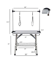 Aostirmotor 42" Silver- Folding Pet Grooming Table with Stainless Steel Frame and Adjustable Arm
