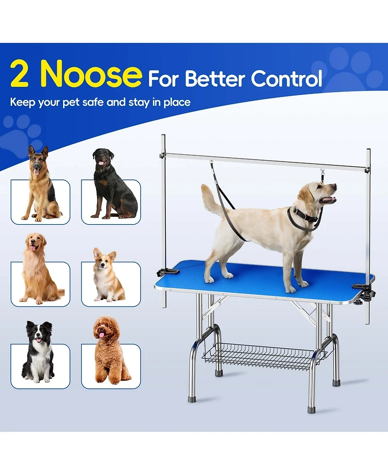 Aostirmotor 46" Blue Large Heavy Duty Pet Grooming Table for Dogs and Cats with Adjustable Arm