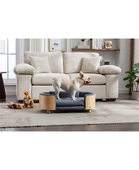 Aostirmotor Mid-Size Scandinavian Elevated Dog Bed with Solid Wood Legs and Velvet Cushion