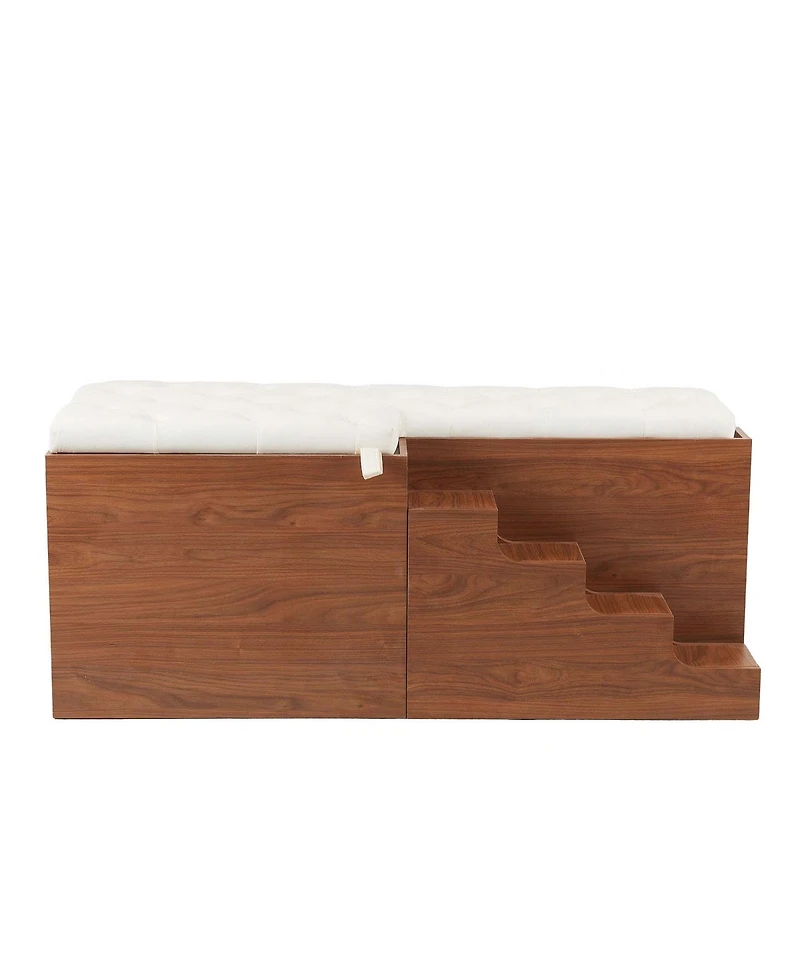 Aostirmotor 56" Walnut 2-in-1 Dog Crate Furniture with Padded Seat and Sliding Barn Door