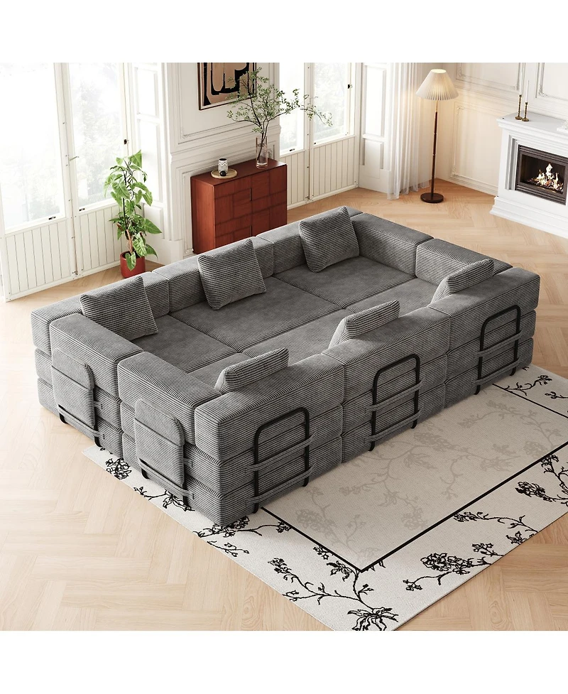 Streamdale Furniture 6-seater folding sofa bed with corduroy fabric, storage pockets & cushions
