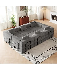 Streamdale Furniture 6-seater folding sofa bed with corduroy fabric, storage pockets & cushions