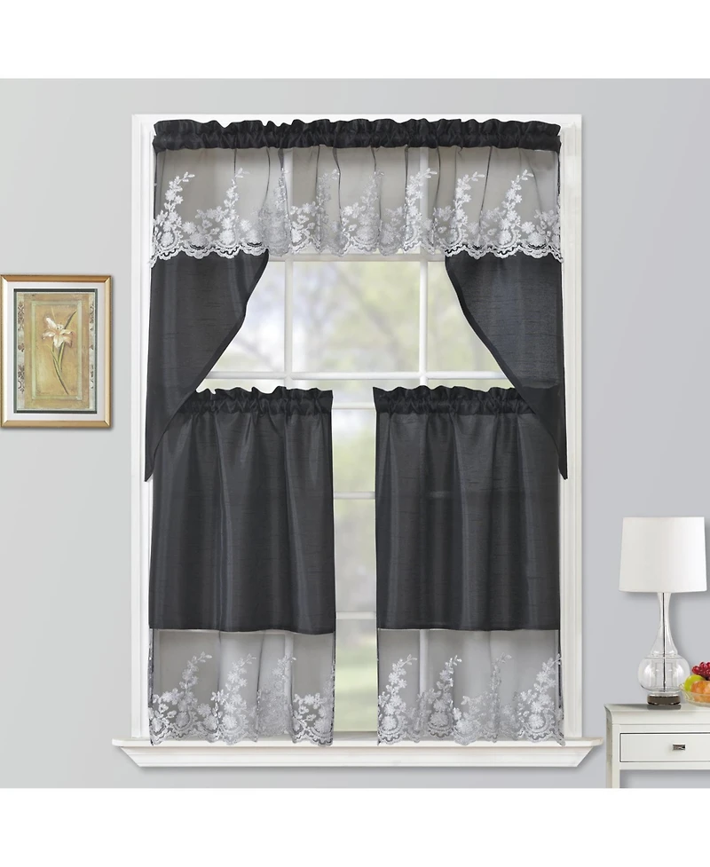 Rt Designers Collection Polyester Bethany Embroidered 3 Piece Kitchen Curtains Tier and Swag Set 60" x 36"