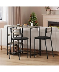 gaomon 3-Piece Kitchen Table Set with Storage & 2 Upholstered Chairs, Industrial Iron & Wood, Space Saving for Apartments