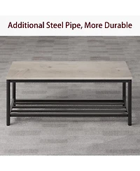 gaomon Farmhouse Dining Table Set for 4, Modern Rectangular Table, 2 Upholstered Chairs, Storage Benches & Rack