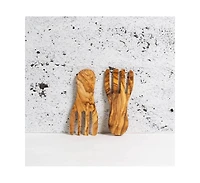 Gharyan Stoneware, Olive Wood Salad Servers Flat Forks Set