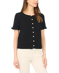 CeCe Women's Crewneck Short-Sleeve Cardigan Sweater