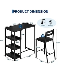 gaomon 3-Piece Counter Height Dining Table Set, Storage Shelves & Upholstered Chairs, Wooden Table for Small Spaces