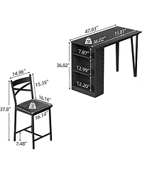gaomon 3-Piece Bar Table Set for 2, Flip Top Extension Bar Table and Chairs with Shelves, Small Space Kitchen Set