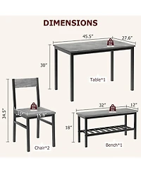gaomon 4-Piece Dining Table Set with 2 Chairs & Bench, Metal Frame, Storage Rack, Modern Space-Saving Set for Home Restaurant